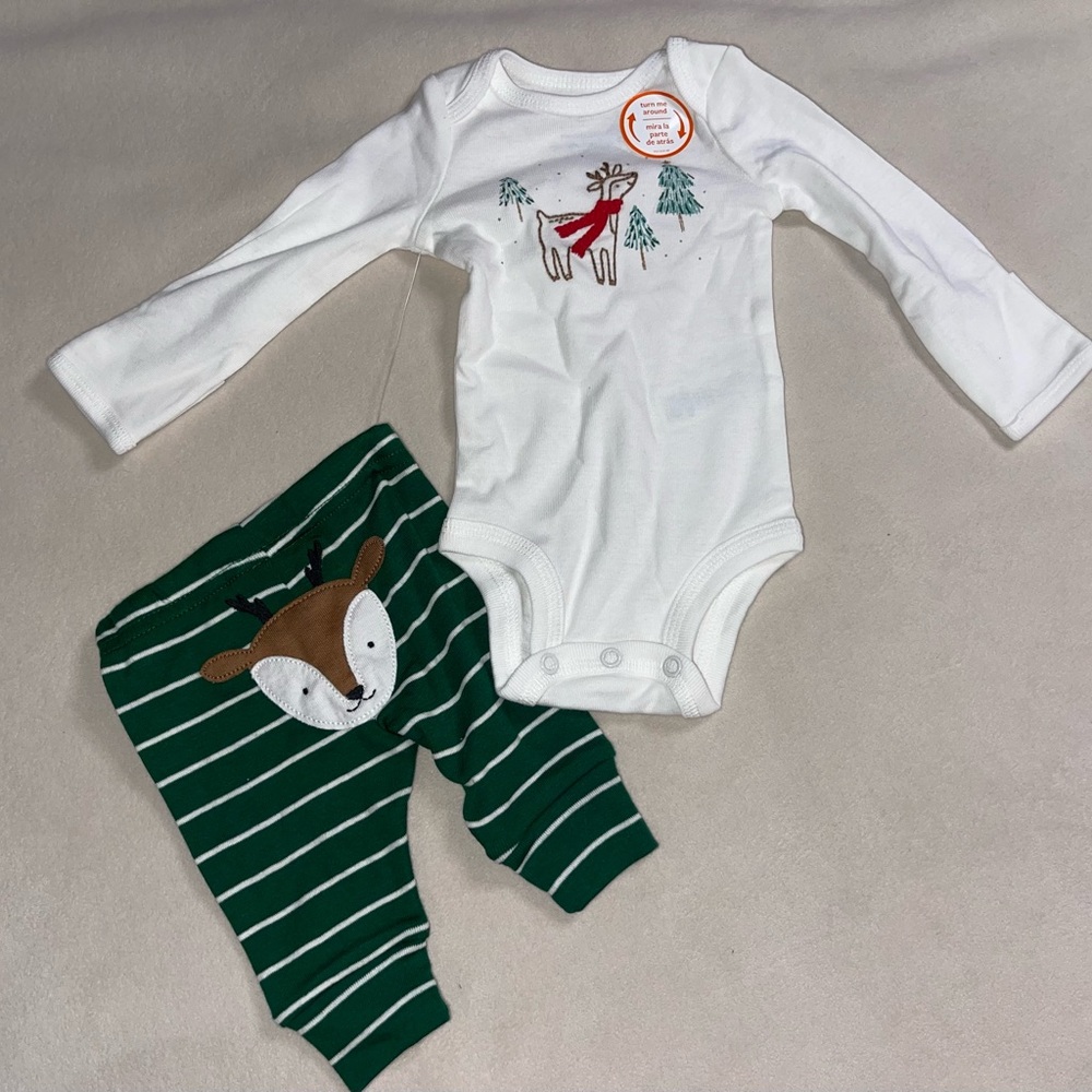 Carter's White and Green Reindeer Matching Set